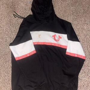 Men’s True Religion Mix Media Hoodie Size Small Black Pullover Sweatshirt XL